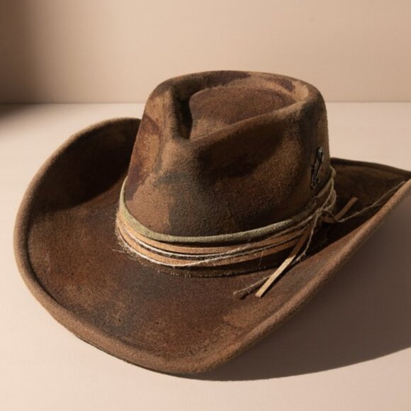 Distressed Burned Brown Faux Suede Shapeable Brim Women's Hat - Picture 3 of 8